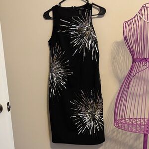 Gorgeous Aiden Mattox Black Dress with Silver and Gold Sequin Design